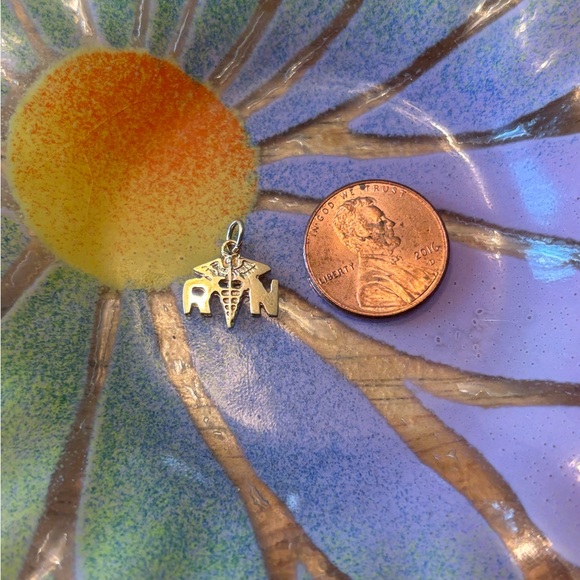 Solid 14k Gold RN Registered Nurse Charm Pendant - Picture 3 of 4